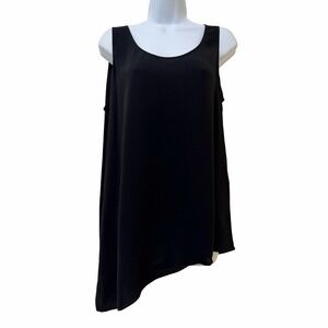 Eileen Fisher Silk Crepe Asymmetrical Hem Tank Top Size S Black Lightweight Luxe